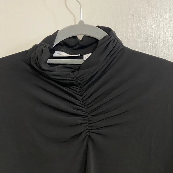 Elegant Black Ruched Women's Top high neck long sleeve - Picture 2 of 8